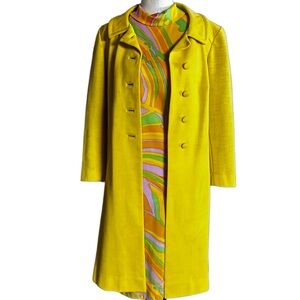 Domani ~ Small ~ Vtg ~ Hippie/Groovy ~ Yellow W/Multi-Colors Dress & Jacket Set